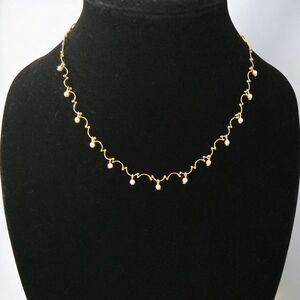 Cato Gold Tone Faux Pearl Beaded Drop Necklace Dainty Jewelry Choker Style White